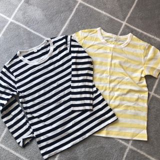 ムジルシリョウヒン(MUJI (無印良品))の無印良品ボーダーカットソー ロンT 半袖Tシャツ　110㎝(Tシャツ/カットソー)