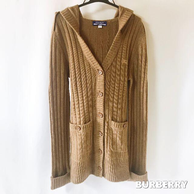 BURBERRY BLUE LABEL - 【BURBERRY】カシミヤ30% フーディ ロングリブカーディガン