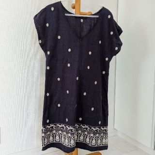 ザラ(ZARA)のZARA　ザラ　リネン刺繍ワンピースXS(ひざ丈ワンピース)