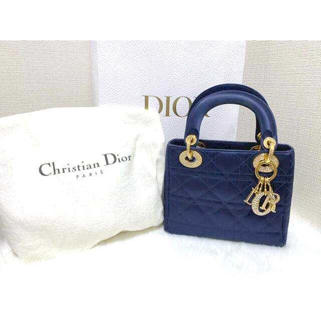 【2022春夏新色】 Christian Dior サテン ネイビー レディディオール Dior - ハンドバッグ