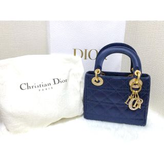 クリスチャンディオール(Christian Dior)のDior レディディオール ネイビー サテン(ハンドバッグ)