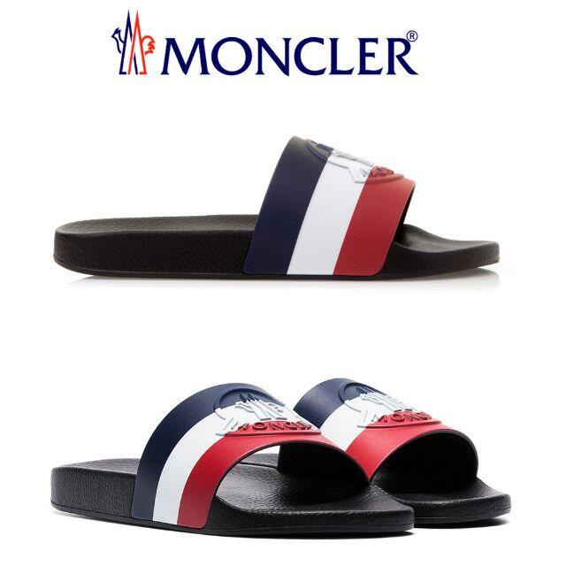 特別プライス 10 MONCLER BASILE ブラック×トリコロール サンダル 42