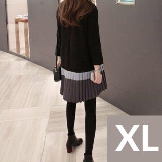 ワンピース 体型カバー ママ 大きいサイズ チュニック プリーツ 韓国  XL(ひざ丈ワンピース)