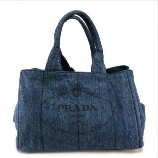 プラダ(PRADA)のプラダ B1877B デニム カナパ スモールトートバッグ ブルー(ハンドバッグ)