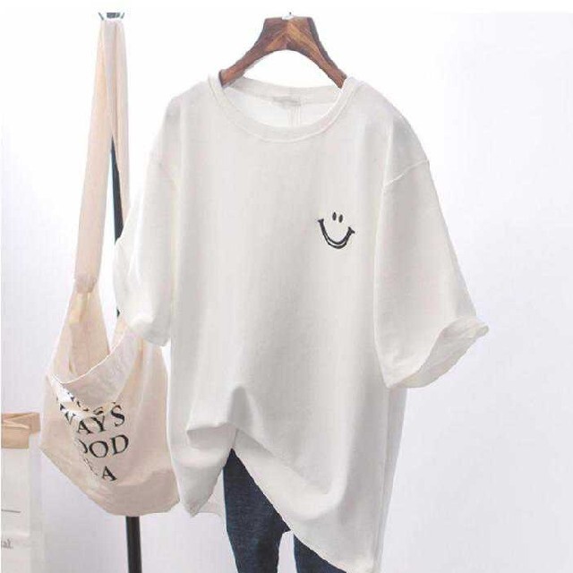 白木/黒塗り 白 スマイルTシャツ オーバーサイズ ビッグシルエット ゆったり ペアルック 通販