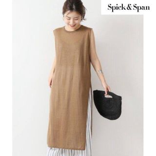 スピックアンドスパン(Spick & Span)のspick & span スリットワンピース　麻　ノースリーブ　美品　スピック(ひざ丈ワンピース)