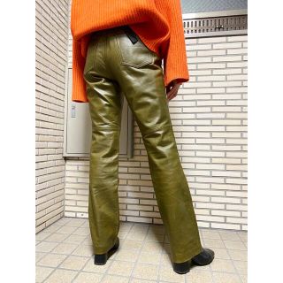 ギャップ(GAP)の希少 vintage 90s old gap オリーブ フレア レザーパンツ(ワークパンツ/カーゴパンツ)