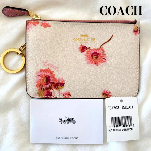 COACH(コーチ)の新品 COACH キーケース コインケース フローラルプリント 花柄 ホワイト メンズのファッション小物(コインケース/小銭入れ)の商品写真