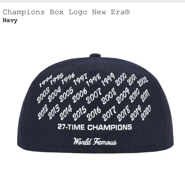 7-14都内店舗で購入付属品Supreme champions box logo new era ネイビー