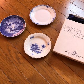 ロイヤルコペンハーゲン(ROYAL COPENHAGEN)のロイヤルコペン　3種皿セット　ブルーフラワー　ハーフレース　プレート1975 (食器)