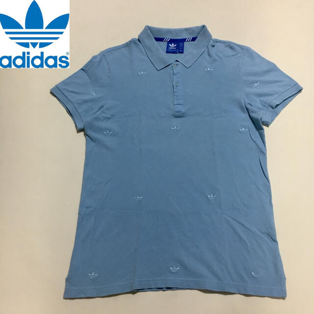 adidas(アディダス)のアディダスオリジナルス ロゴ ポロシャツ ブルー  Lサイズ メンズのトップス(Tシャツ/カットソー(半袖/袖なし))の商品写真