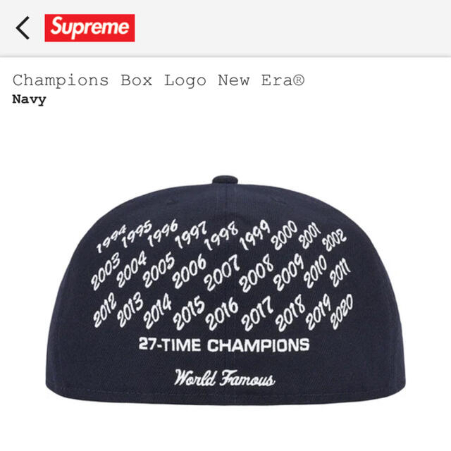 Supreme(シュプリーム)のsupreme champions BOX logo newera 新品ネイビー メンズの帽子(キャップ)の商品写真