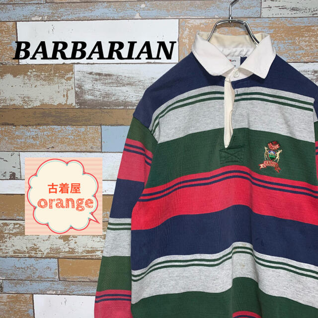 Barbarian - 【90s】バーバリアン ラガーシャツ 長袖 ボーダー柄 刺繍