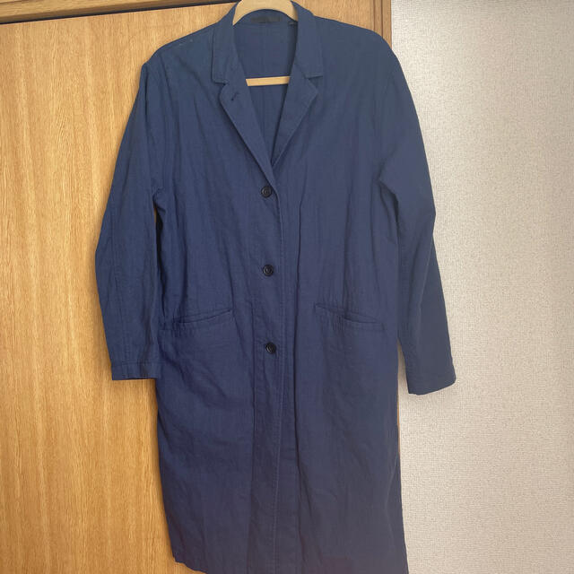UNIQLO(ユニクロ)のユニクロ　コットンリネン　ロングシャツアウター　ネイビー　M レディースのジャケット/アウター(ロングコート)の商品写真