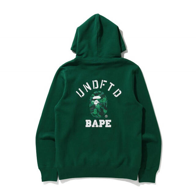 A BATHING APE(アベイシングエイプ)の緑　希少MサイズBAPE UNDEFEATED PULLOVER HOODIE メンズのトップス(パーカー)の商品写真