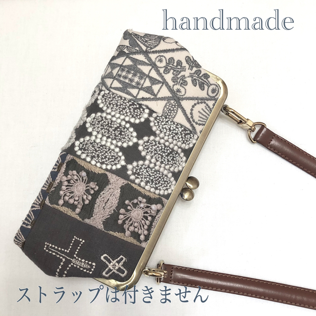 ミナペルホネン　ハンドメイド　がま口　スマホポシェット　レア刺繍生地使用