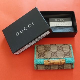 グッチ(Gucci)の箱つき★　グッチ　キーケース　 GGキャンバス×バンブー　ターコイズブルー(キーケース)