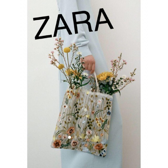 ZARA(ザラ)のフラワー エンブロイダリーチュール バック 刺繍 トートバック フラワー ZAR レディースのバッグ(トートバッグ)の商品写真