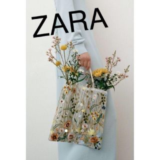 ザラ(ZARA)のフラワー エンブロイダリーチュール バック 刺繍 トートバック フラワー ZAR(トートバッグ)