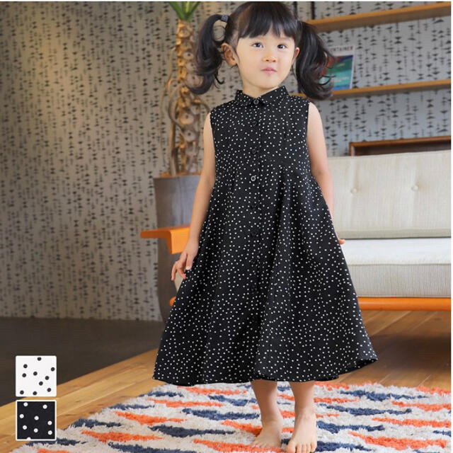 ベビー服 coca ドット柄ワンピース ブラック 90② キッズ/ベビー/マタニティのキッズ服女の子用(90cm~)(ワンピース)の商品写真