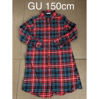 ジーユー(GU)のGU 150cm長袖チェック柄シャツワンピ　シャツ　ワンピース  (ワンピース)