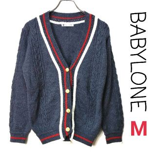 バビロン(BABYLONE)のバビロン◎ウール100%ニットカーディガン(M)渋いトリコロール 金ボタン(カーディガン)