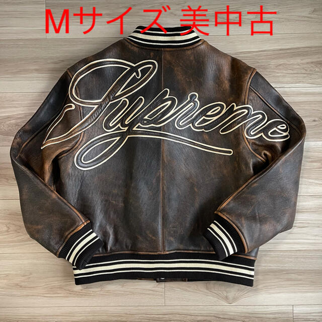 【M】Supreme Leather Varsity Jacket Black