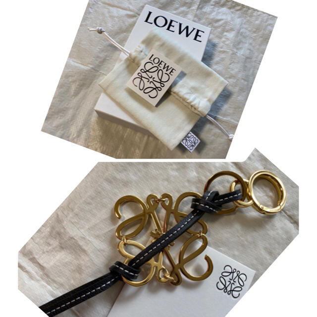 ロエベ 美品 ゴールド×黒 アナグラム チャーム キーホルダー 美品