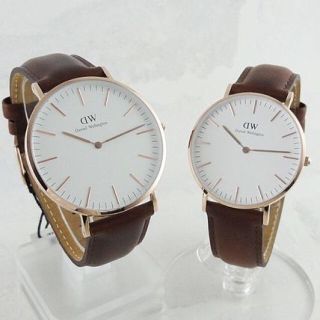 ダニエルウェリントン(Daniel Wellington)の新品 DW ペア腕時計 ブラウンレザー 0106DW0507DW (腕時計)