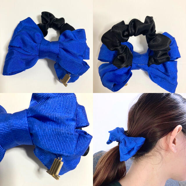 LANVIN en Bleu(ランバンオンブルー)の【中古品】LANVIN en Bleu ランバンオンブルー　リボンシュシュ レディースのヘアアクセサリー(ヘアゴム/シュシュ)の商品写真