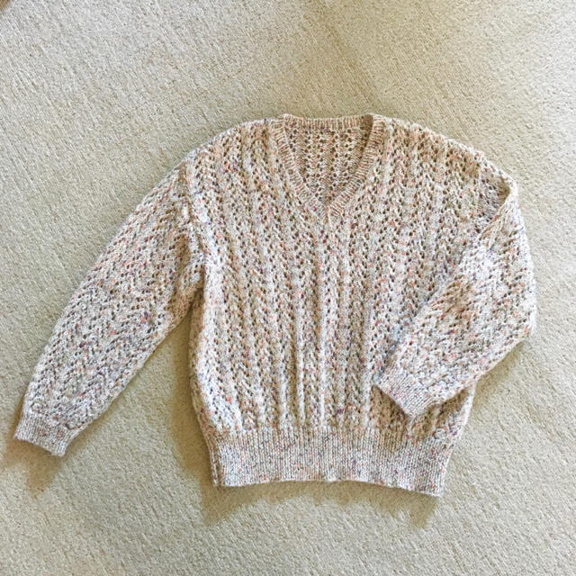 Lochie(ロキエ)の古着屋購入 ミックス毛糸 ニット 大きめ L ケーブル編み レディースのトップス(ニット/セーター)の商品写真