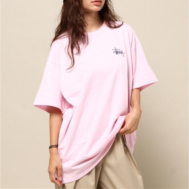 Stussy Women Big Basic Logo Tee ピンク Tシャツ(半袖+袖なし)