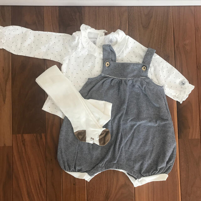 PETIT BATEAU(プチバトー)のプチバトー　18m 長袖シャツ　ロンパース　タイツ　セット キッズ/ベビー/マタニティのベビー服(~85cm)(ロンパース)の商品写真