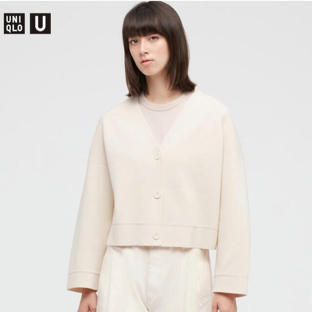 UNIQLO(ユニクロ)のUNIQLO U♡ミラノリブVネックカーディガン白 レディースのトップス(カーディガン)の商品写真