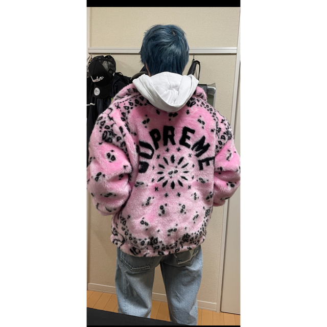 Bandana Faux Fur Bomber Jacket Pink L