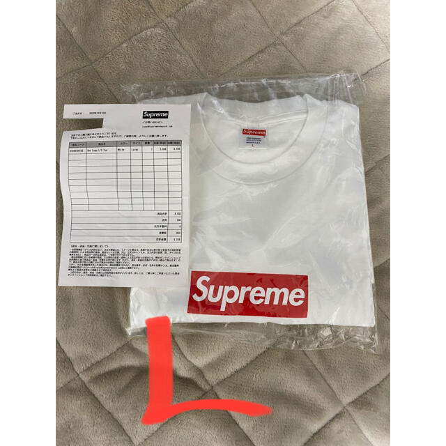 納品書ステッカー状態supreme box logo L/S tee white L ロンT