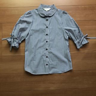 アニエスベー(agnes b.)のTo☆b by agnes b.ストライプパフスリープブラウス　タグ付新品未使用(シャツ/ブラウス(半袖/袖なし))