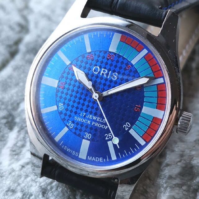 オリス ORIS ブルー シルバー 17石 3針 1970s 整備済 機械式