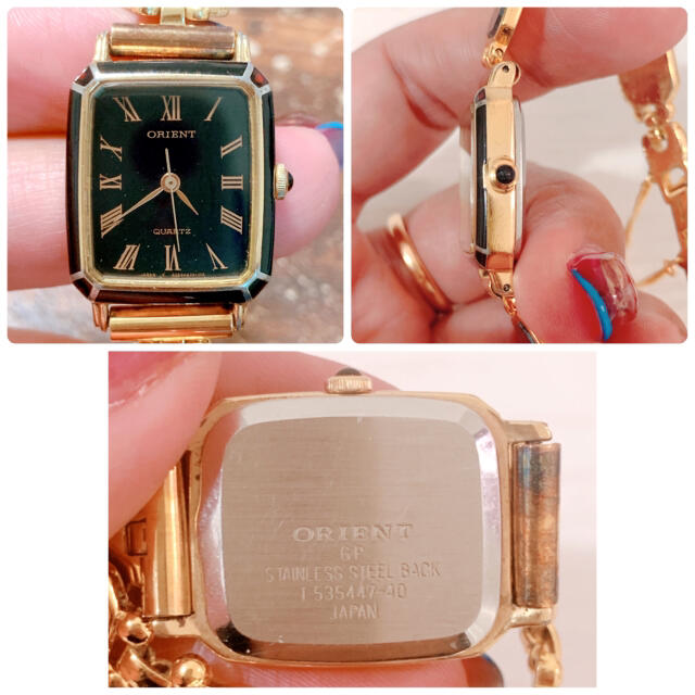 ORIENT(オリエント)の【ORIENT】黒スクエア文字盤　腕時計　ブレスレット　ヴィンテージ　稼働品 レディースのファッション小物(腕時計)の商品写真