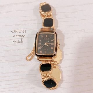 【ORIENT】黒スクエア文字盤　腕時計　ブレスレット　ヴィンテージ　稼働品