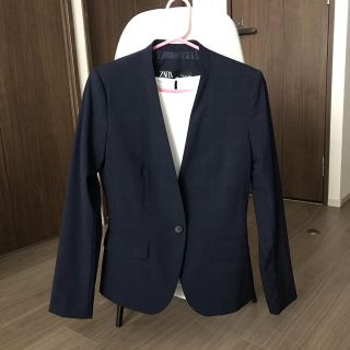 ザラ(ZARA)の【美品】ZARA チェック柄 ノーカラー ジャケット&ブラウス　セット(スーツ)