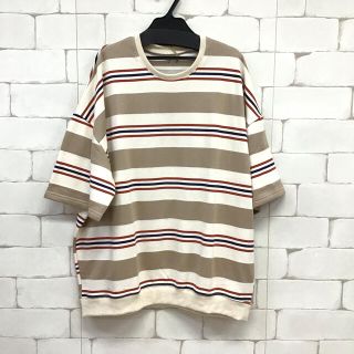 【同梱限定】MENS 生地しっかりボーダーBIGトレーナートップス ベージュL(スウェット)