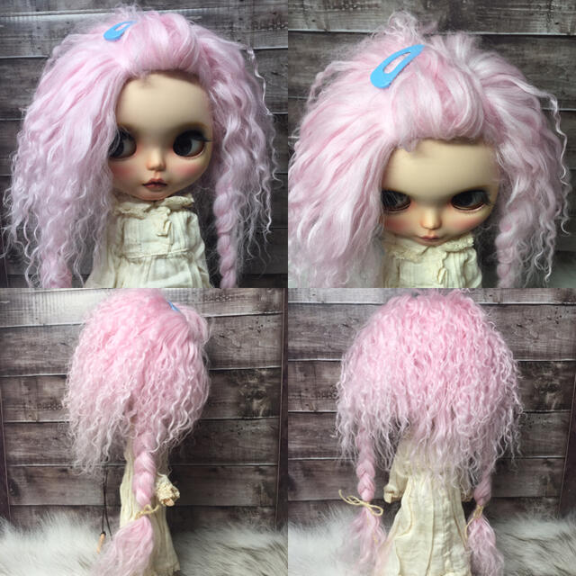 blythe _w-198桜ピンク三つ編み✨チベットラムフルスキンウィッグ