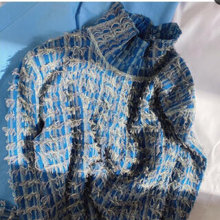新品未使用　irenカットヤーンニットブルー　cut yarn knit