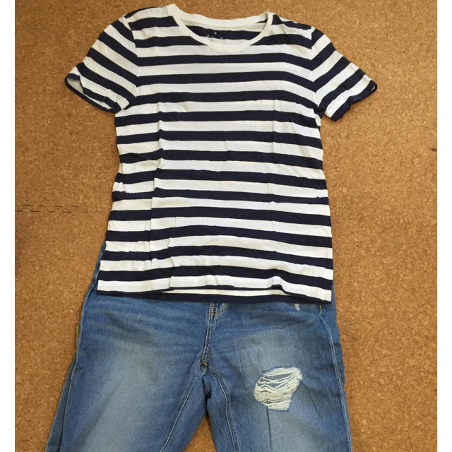 MUJI (無印良品)(ムジルシリョウヒン)の無印良品 ボーダーTシャツネイビー レディースのトップス(Tシャツ(半袖/袖なし))の商品写真