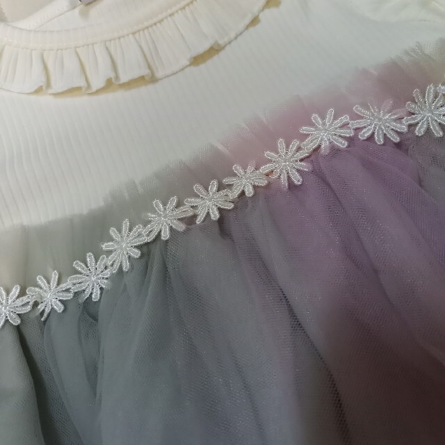 しまむら　juo  ワンピース チュニック お花 チュール レース キッズ/ベビー/マタニティのキッズ服女の子用(90cm~)(ワンピース)の商品写真