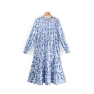 ザラ(ZARA)の🌸春先行💐3587◆blue 柄 ワンピース (ひざ丈ワンピース)