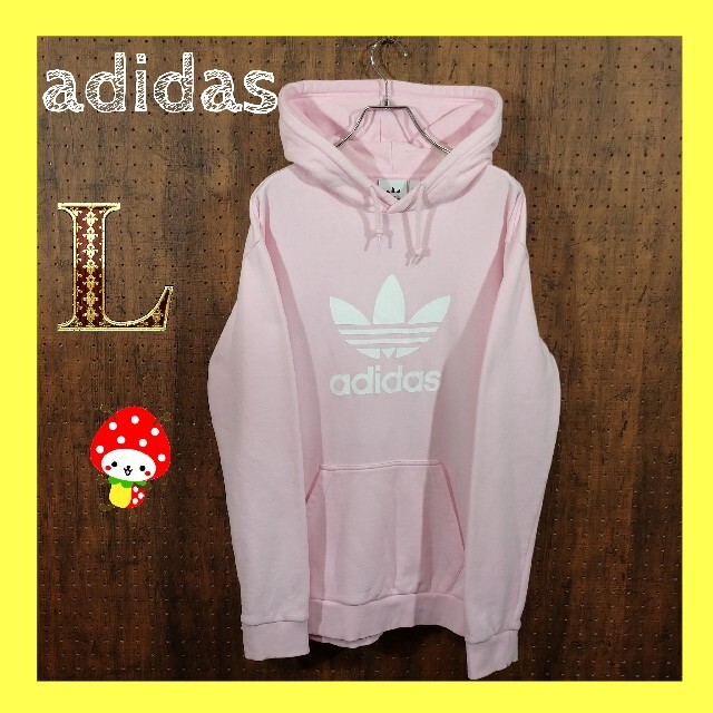 adidas(アディダス)の【 レアカラー】アディダス くすみ ピンク プルオーバーパーカー ビックロゴ L メンズのトップス(パーカー)の商品写真