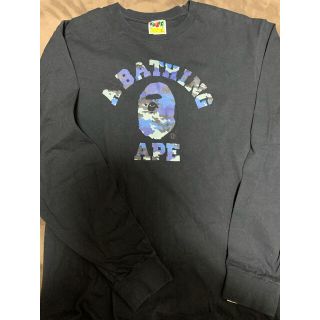 アベイシングエイプ(A BATHING APE)の激レアXL! BAPEウッドランドカモカレッジ猿ロンT黒(Tシャツ/カットソー(七分/長袖))