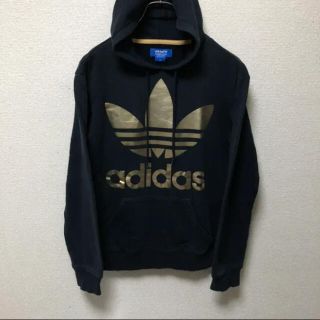 アディダス(adidas)のadidas アディダス パーカー プルオーバー 黒 金(パーカー)